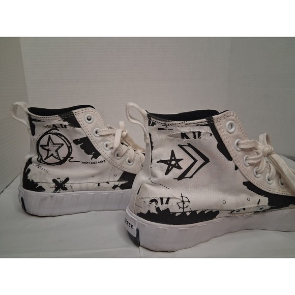 Converse High Top Platform Sneakers Graphic Print White Fashion‎ Size M 8  W 10 - Picture 1 of 5